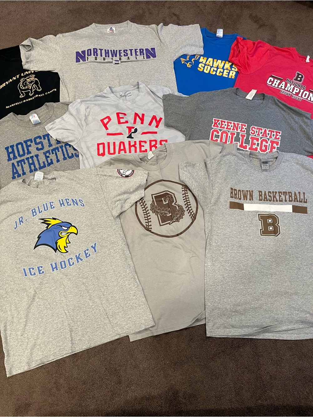 10 Assorted College Sports T-Shirt - Multi-Logo Pack Size Medium and Large